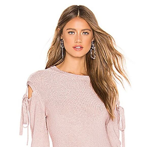 Lovers + Friends Pink Dress Sweater Ezra Tie Metallic Cold Shoulder Mini New XS - Picture 8 of 10